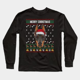 Doberman Lovers Ugly Xmas Sweater Merry Christmas Long Sleeve T-Shirt